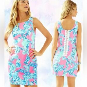 Lilly Pulitzer Cathy Shift Dress Crochet Trim 100% Cotton
